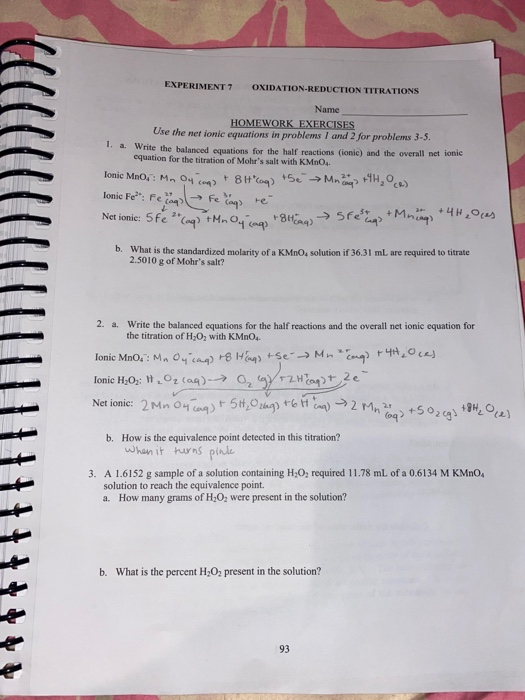 Solved EXPERIMENT 7 OXIDATIONREDUCTION TITRATIONS 4.
