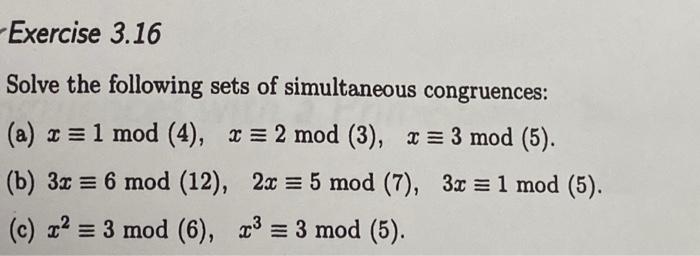 Solved Solve The Following Sets Of Simultaneous Congruences 2884