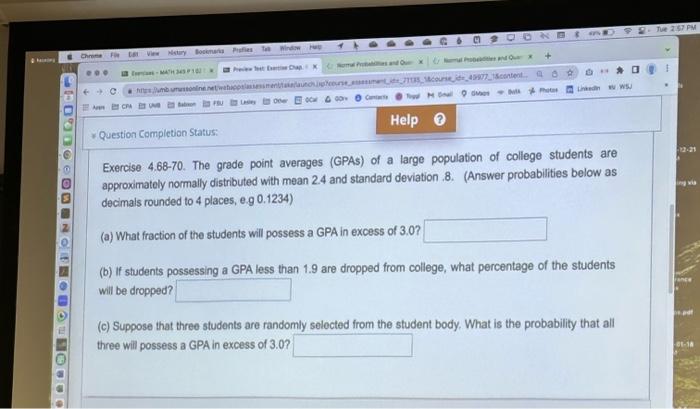 Solved Exercise 4.68-70. The grade point averages (GPAs) of | Chegg.com