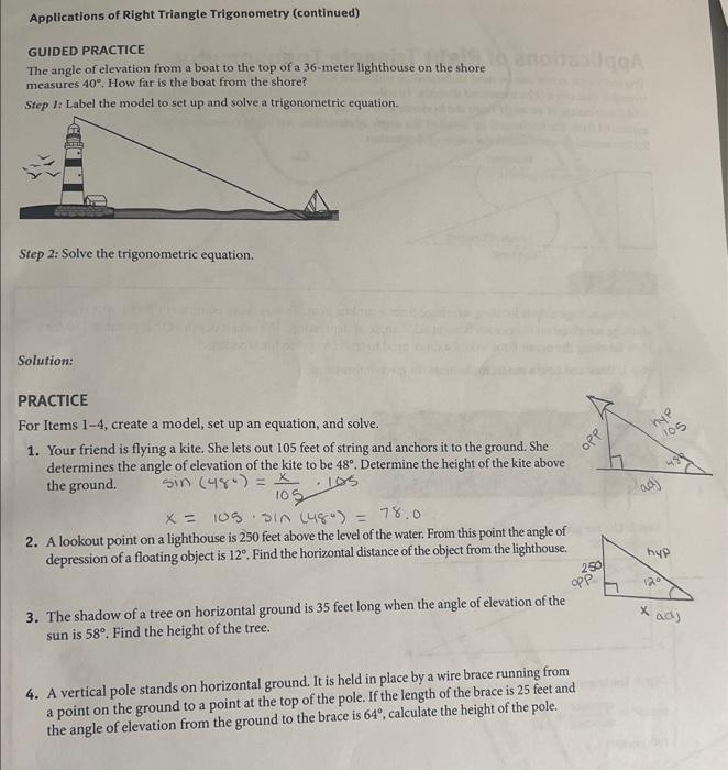 Solved Applications of Right Triangle Trigonometry