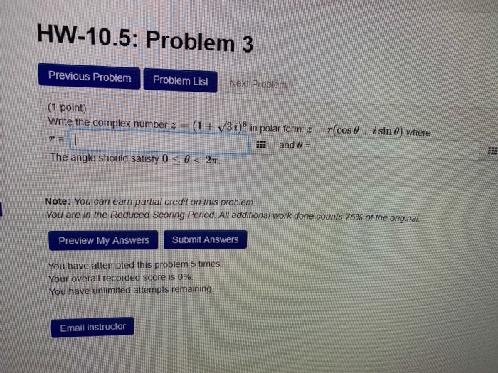 Solved HW-10.5: Problem 3 Previous Problem Problem List Next | Chegg.com