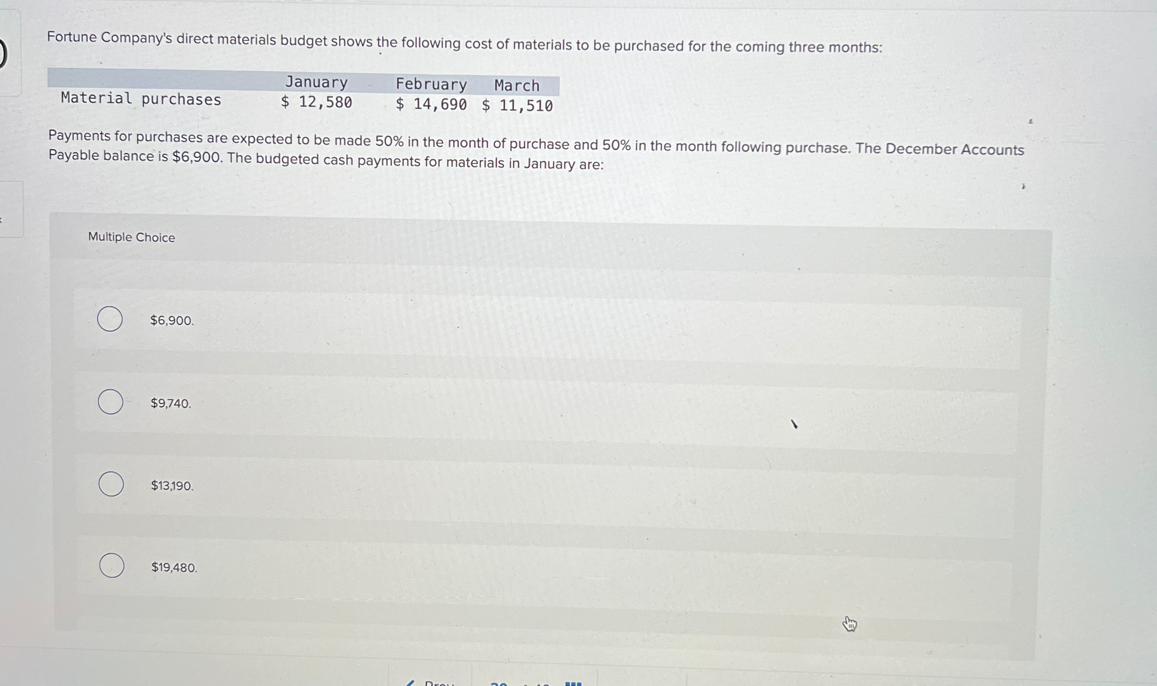 Solved Fortune Company's direct materials budget shows the