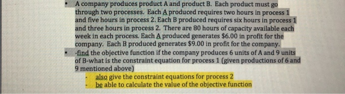 Solved A Company Produces Product A And Product B. Each | Chegg.com