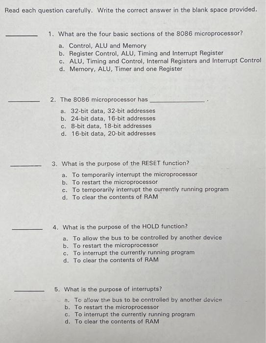Solved Read each question carefully. Write the correct | Chegg.com