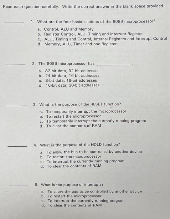 Solved Read Each Question Carefully. Write The Correct | Chegg.com