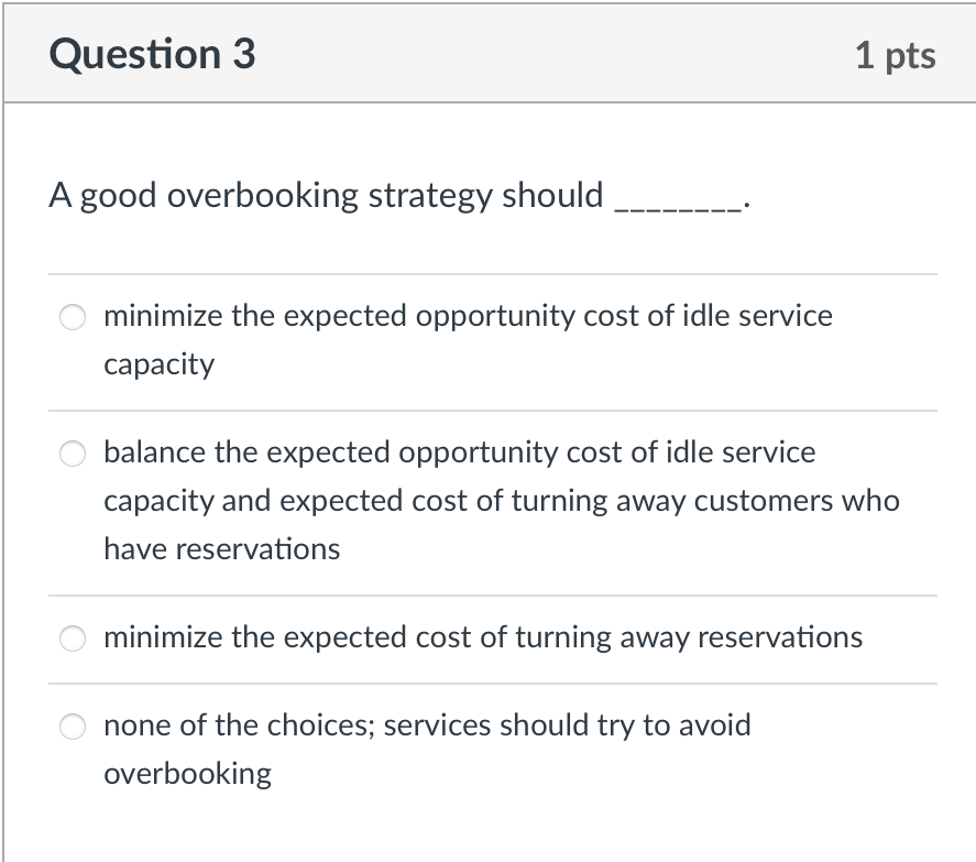 Solved Question 3A good overbooking strategy shouldminimize | Chegg.com