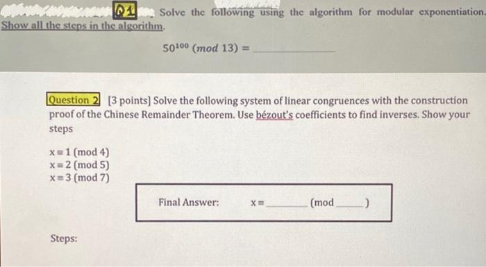 Solved 02 Solve the following using the algorithm for | Chegg.com