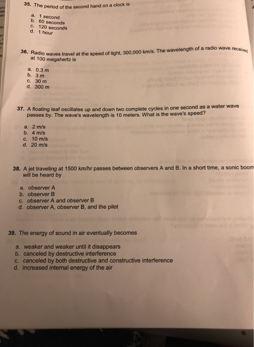 Solved 35 The Period Of The Second Hand On A Clock Is Ab A Chegg
