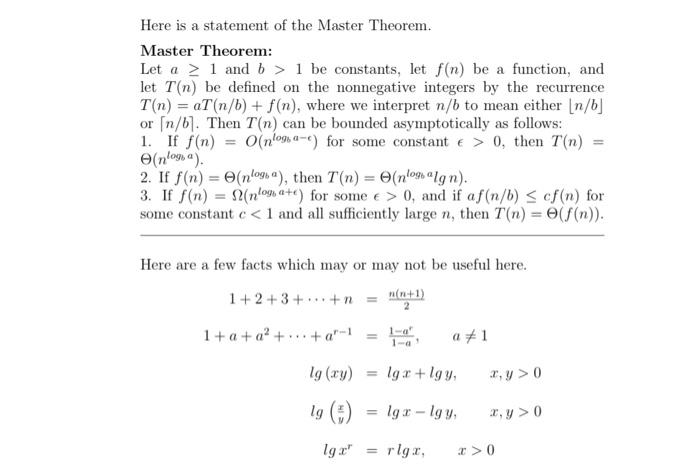 Solved Here is a statement of the Master Theorem. Master | Chegg.com