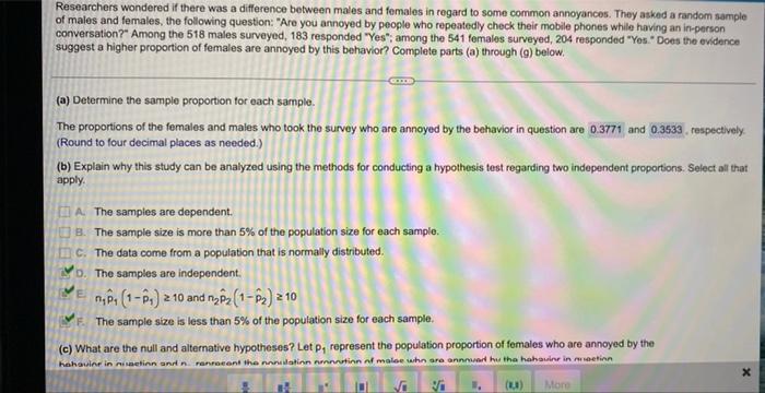 Solved (a) Determine the sample proportion for each sample. | Chegg.com