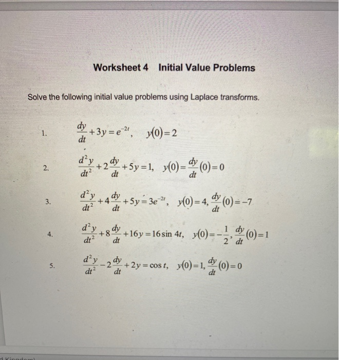 Solved Worksheet 4 Initial Value Problems Solve the | Chegg.com