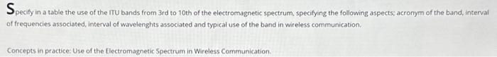 Solved Specify in a table the use of the ITU bands from 3 rd | Chegg.com