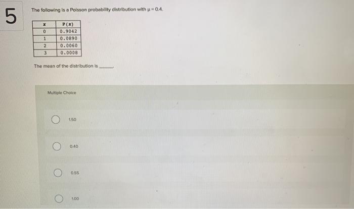 Solved The following is a Poisson probability distribution | Chegg.com