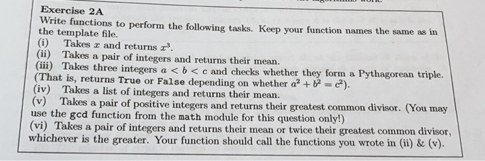 Solved . Exercise 2A Write functions to perform the | Chegg.com