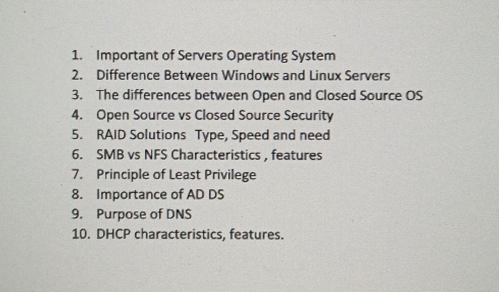 Solved 1. Important of Servers Operating System 2. Chegg