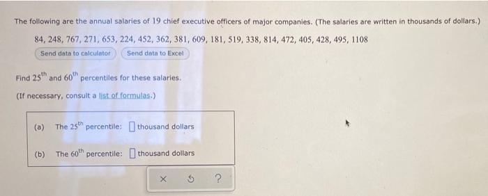 Solved The following are the annual salaries of 19 chief | Chegg.com