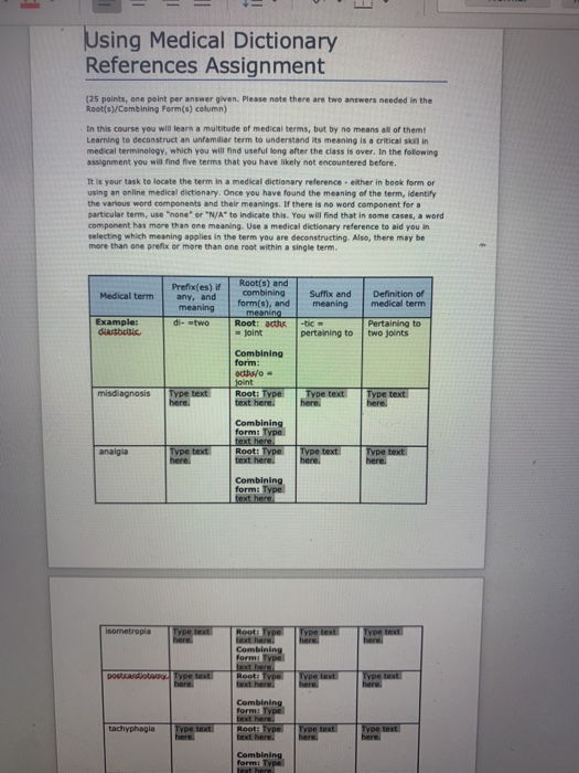 using medical dictionary references directional terms assignment