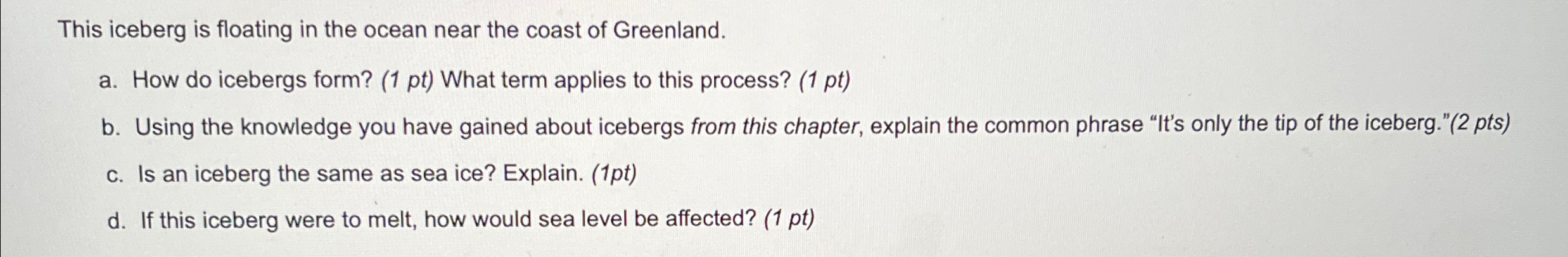 Solved This Iceberg Is Floating In The Ocean Near The Coast | Chegg.com