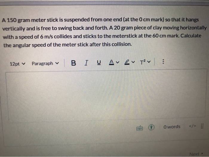 Solved A 150 gram meter stick is suspended from one end (at | Chegg.com