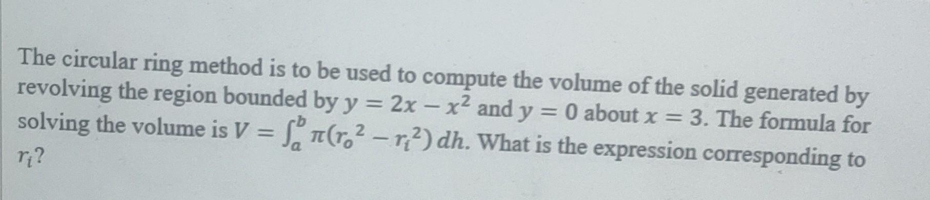 Solved The circular ring method is to be used to compute the | Chegg.com