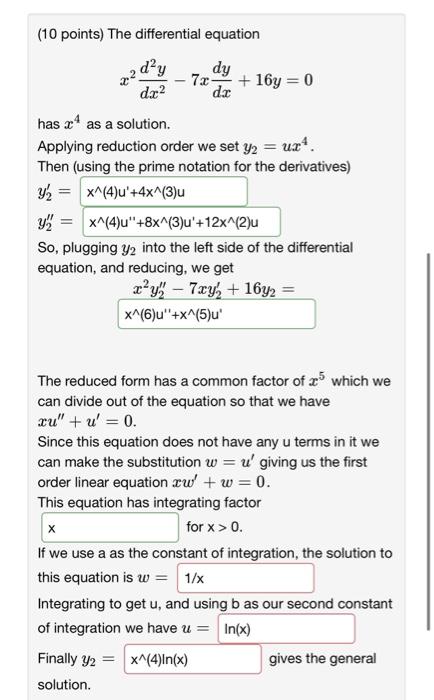 Solved (10 points) The differential equation | Chegg.com