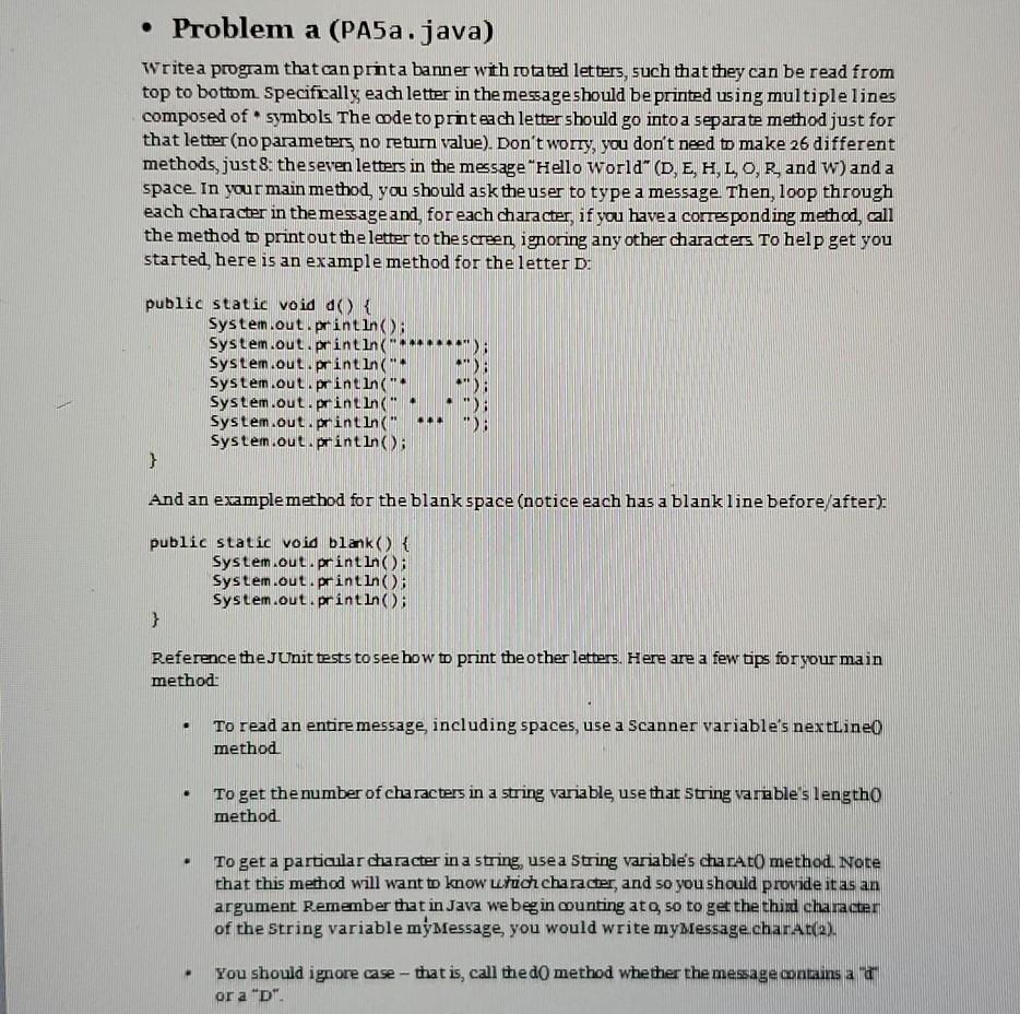 Solved • Problem a (PA5a.java) Writea program that can prnta | Chegg.com