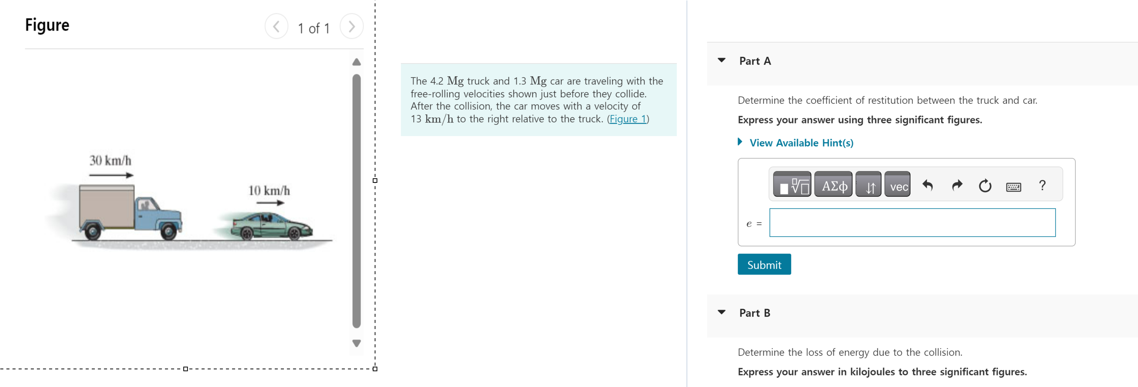 Solved The 4.2 ﻿Mg truck and 1.3 ﻿Mg car are traveling with | Chegg.com