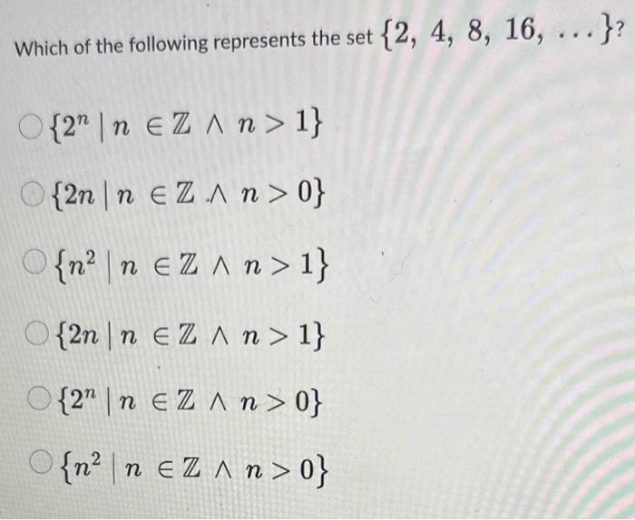 Solved Which Of The Following Represents The Set | Chegg.com