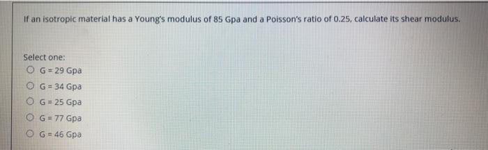 Solved If an isotropic material has a Young's modulus of 85 | Chegg.com