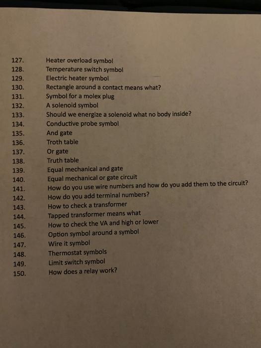 Solved 127. Heater overload symbol 128. Temperature switch