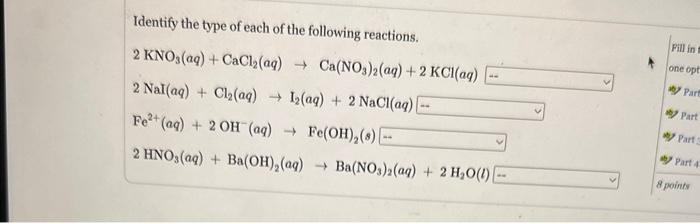 Solved Identify the type of each of the following reactions. | Chegg.com
