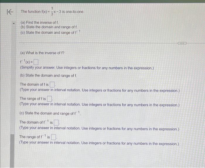 Solved The function f(x)=31x−3 is one-to-one. (a) Find the | Chegg.com