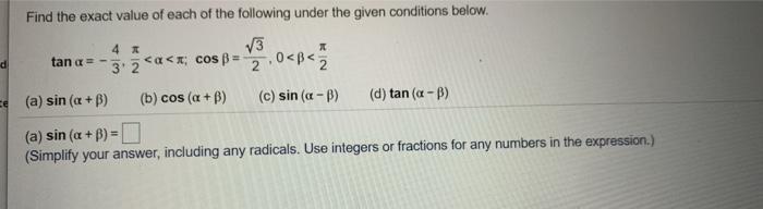 Solved Find the exact value of each of the following under | Chegg.com