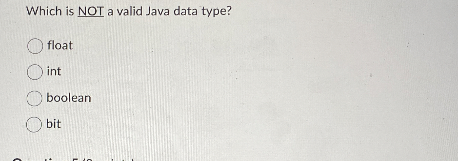 Solved Which is NOT a valid Java data | Chegg.com