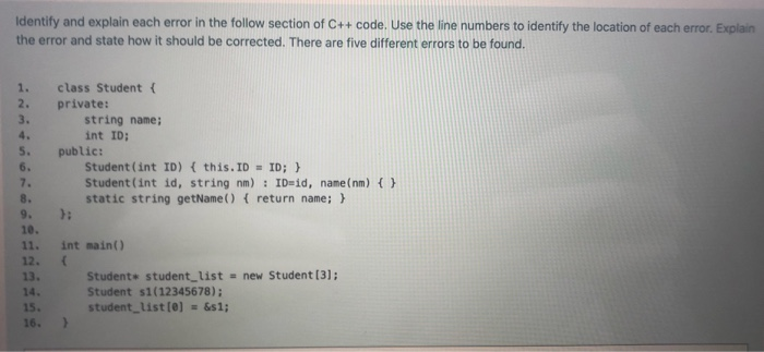 Solved Identify and explain each error in the follow section | Chegg.com