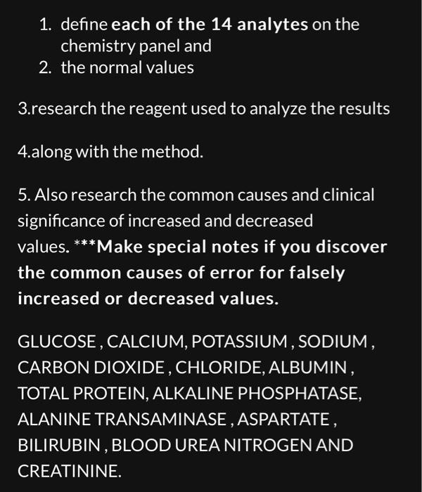 Solved 1. define each of the 14 analytes on the chemistry