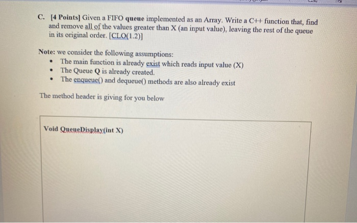 Solved C. [4 Points] Given a FIFO queue implemented as an | Chegg.com