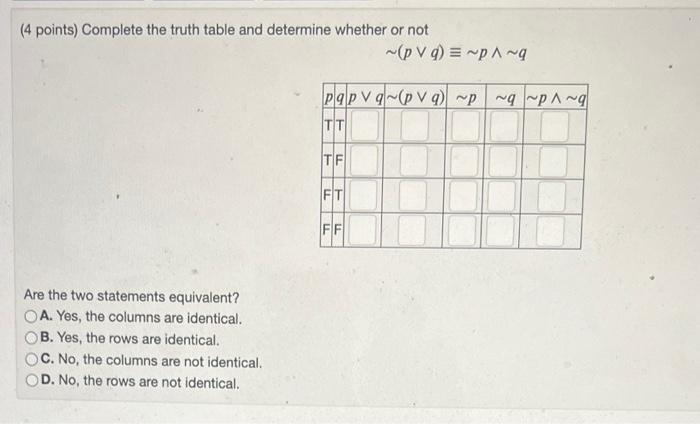 Solved (4 points) Complete the truth table and determine | Chegg.com