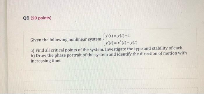 Solved Given the following nonlinear system | Chegg.com