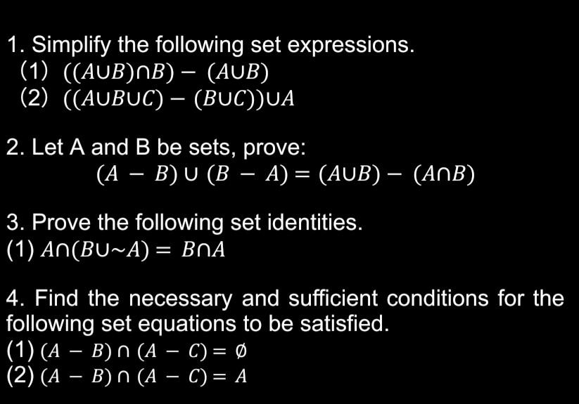 Solved 1. Simplify the following set expressions. (1) | Chegg.com