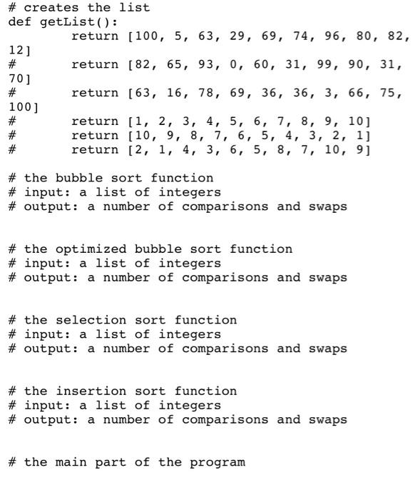Bubble, Selection and Insertion Sorting in Python