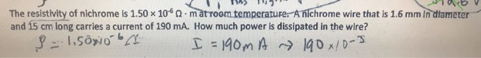 Solved s 1 10bV The resistivity of nichrome is 1.50 x 100 | Chegg.com