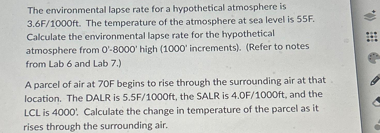 Solved The environmental lapse rate for a hypothetical | Chegg.com