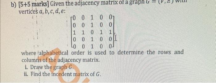 Solved b) [ 5+5 marks] Given the adjacency matrix of a graph | Chegg.com