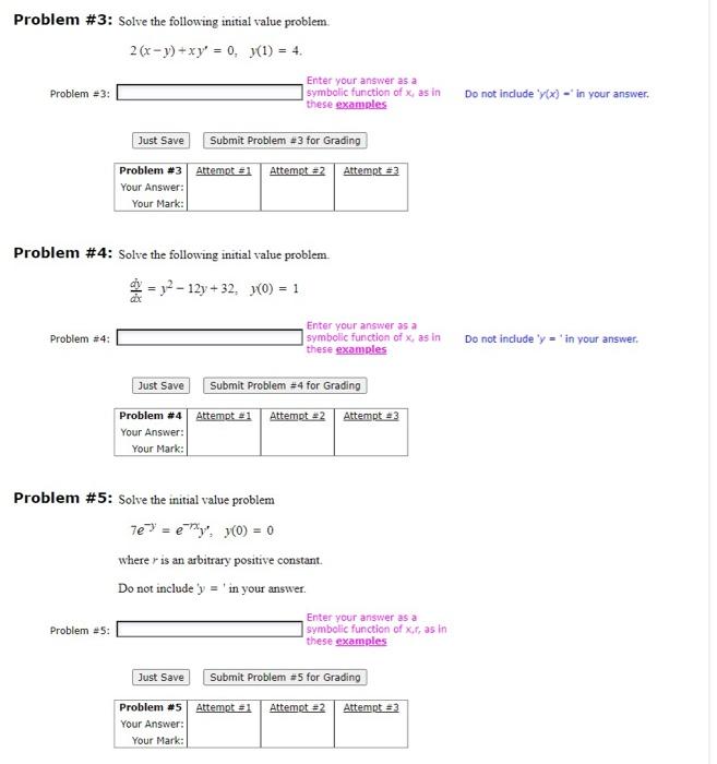 Solved Problem #3: Solve the following initial value | Chegg.com