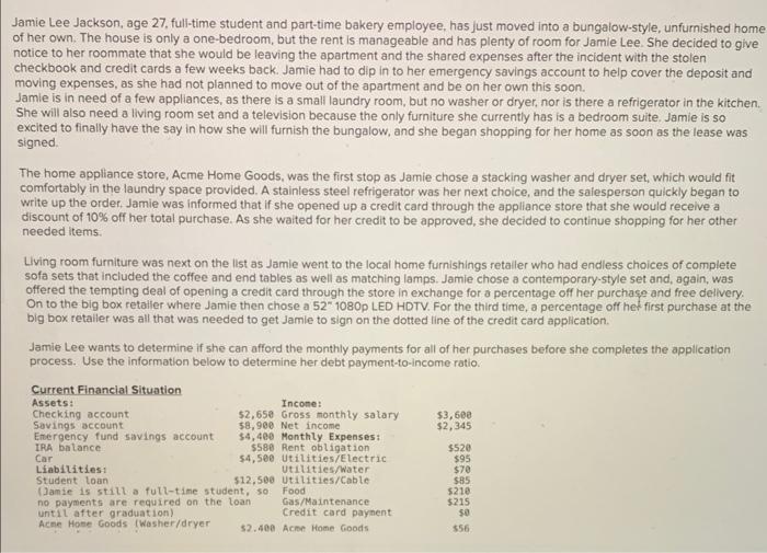 Solved Jamie Lee Jackson, age 27, fulltime student and