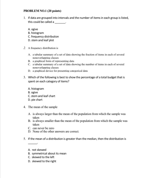 Solved PROBLEM NO.1 (20 points) 1. If data are grouped into | Chegg.com