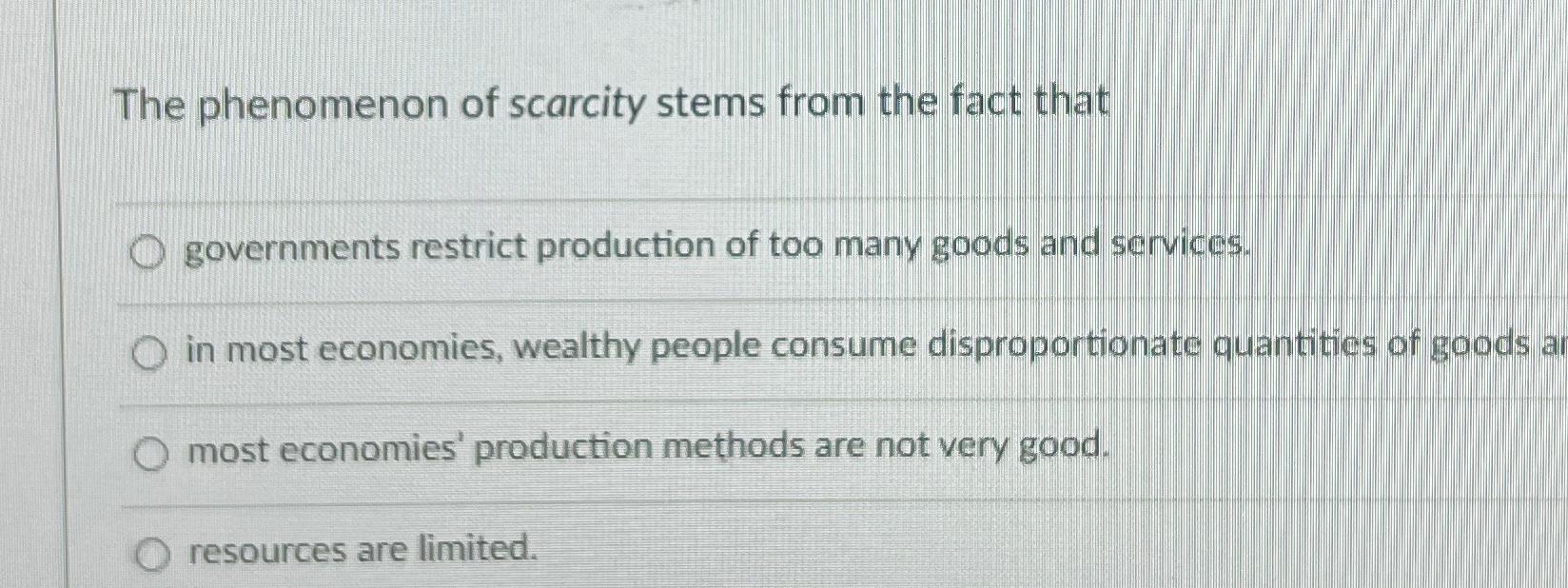 Solved The phenomenon of scarcity stems from the fact