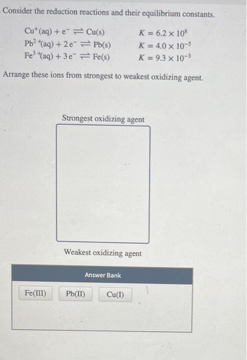 Solved Consider the reduction reactions and their | Chegg.com