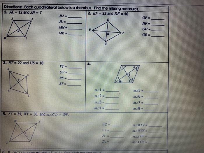 Solved Directions Each Quadrilateral Below Is A Rhombus Chegg Com